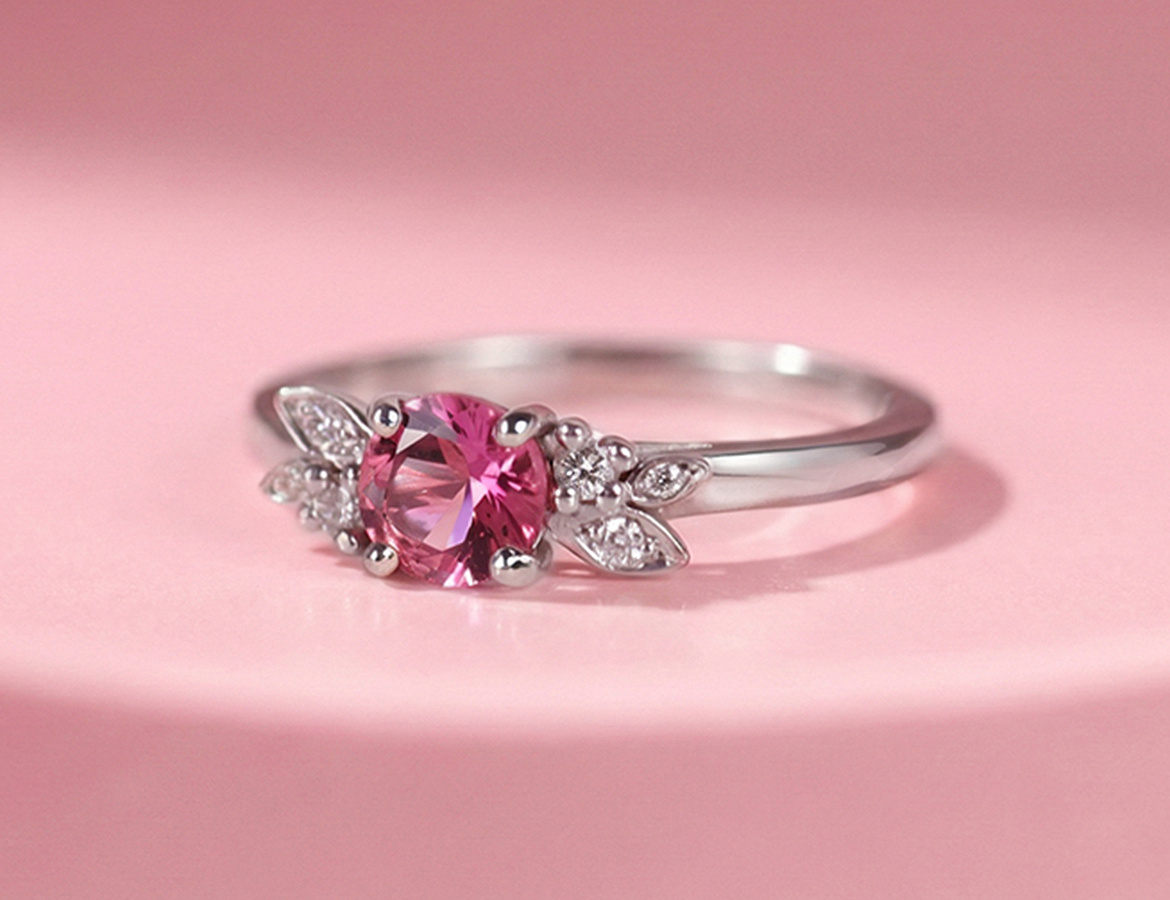 Bague Victoria, en or blanc 750 millièmes, ornée d'une tourmaline rose de 0.50 carat