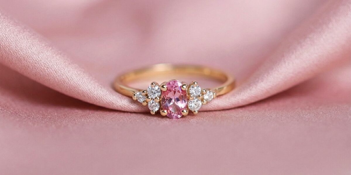 Bague Marion, en or jaune 750 millièmes, ornée d'une morganite de 6x4mm