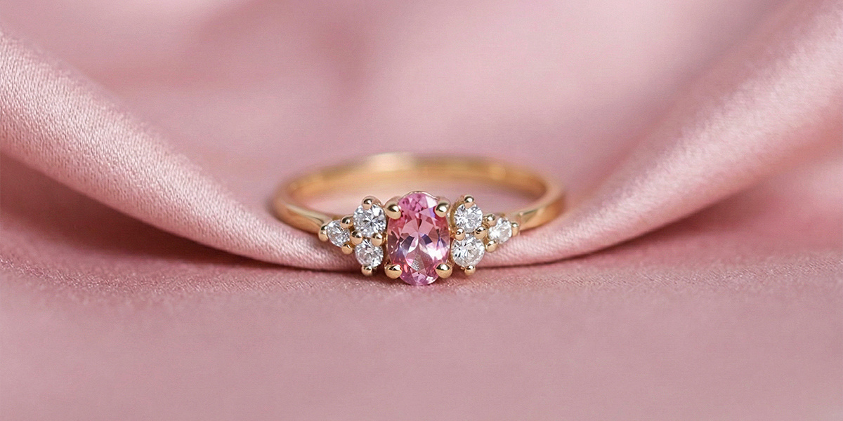Bague Marion, en or jaune 750 millièmes, ornée d'une morganite de 6x4mm