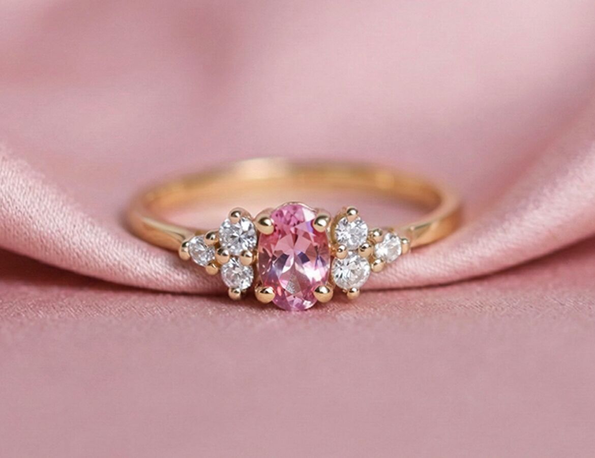 Bague Marion, en or jaune 750 millièmes, ornée d'une morganite de 6x4mm