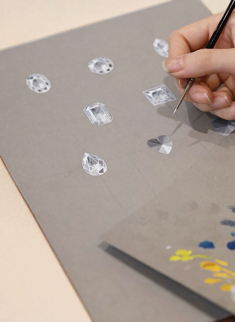 Réalisation d'un gouaché représentant les différentes formes de diamants