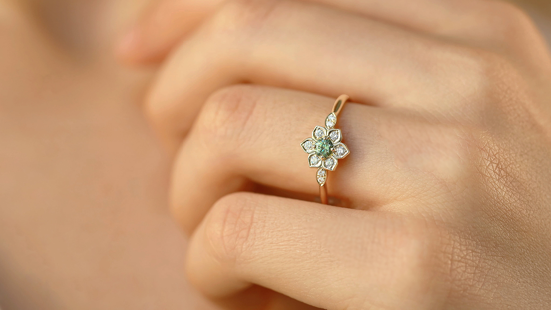bague magnolia saphir vert