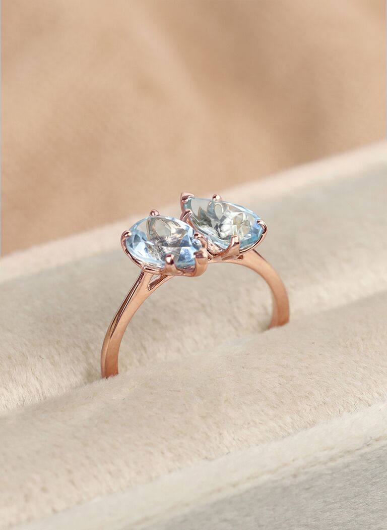 Aperçu de la bague Toi & Moi en or rose 750 millièmes, sertie d'aigues-marines