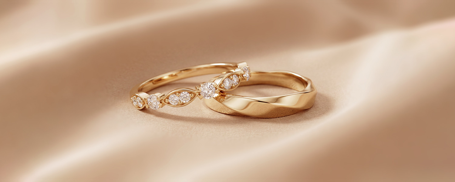 Alliance et bague de mariage en or jaune - Maison Salmon